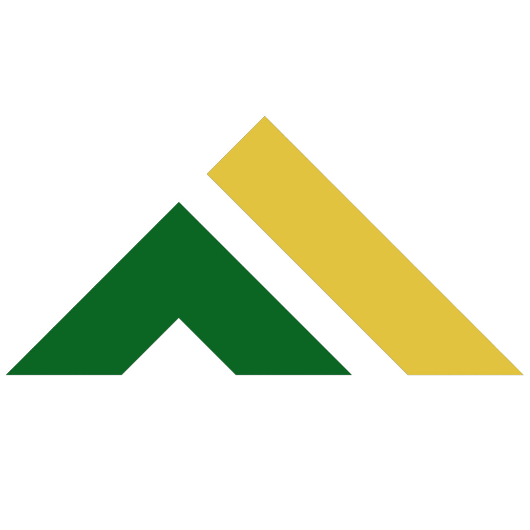 A logo with a black background featuring two stylized mountain peaks, one green and one yellow, overlapping.