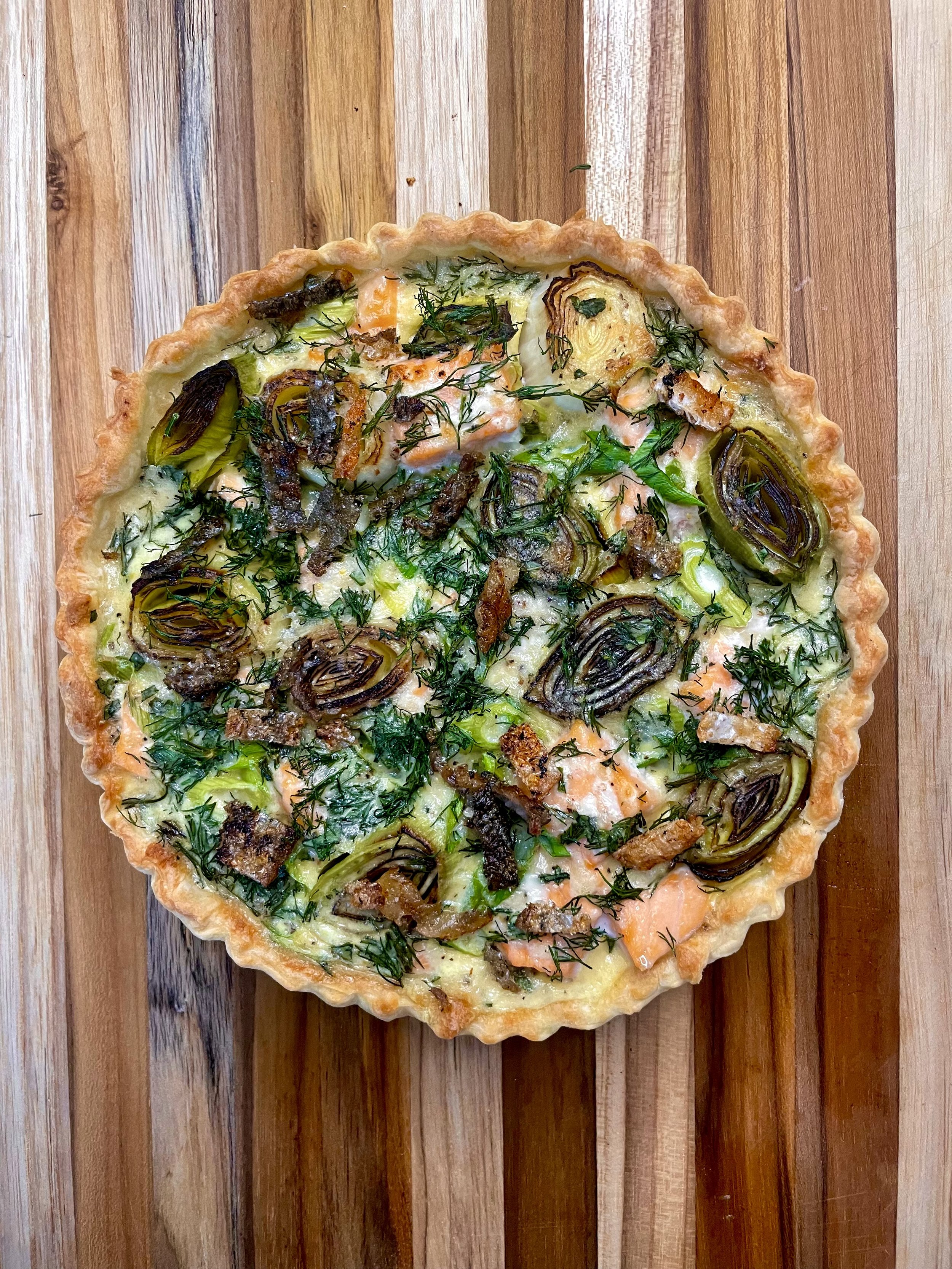Charred Leek, Salmon and Dill Quiche