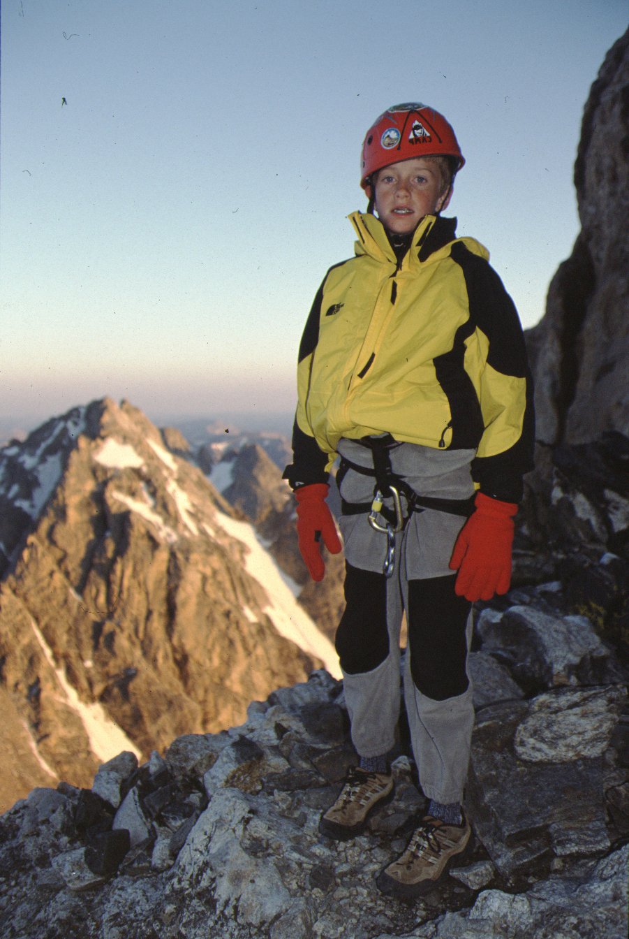  Max Lowe (age 10) during his climb of the Grand Teton that he did with his father the summer before his father's death. C: Lowe Anker Family 