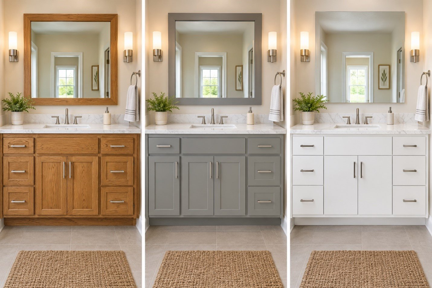 Bathroom vanity refinish vs reface vs replace comparison