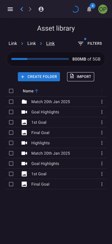 Asset library list view mobile
