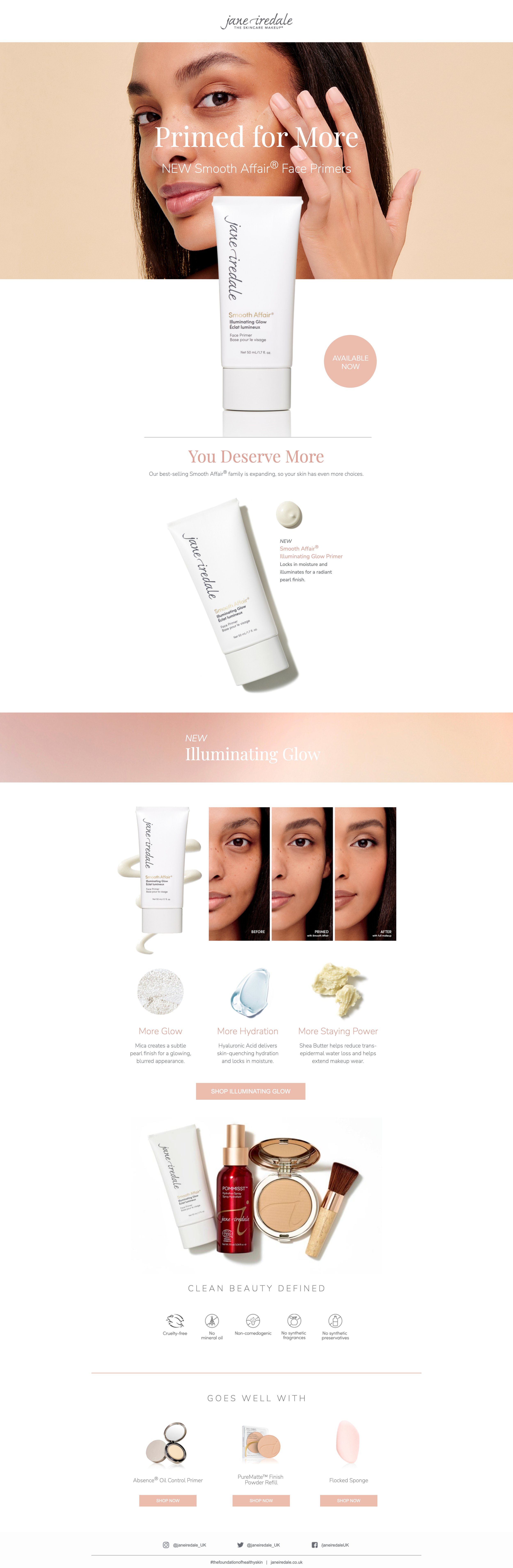 Jane Iredale new primer landing paage.