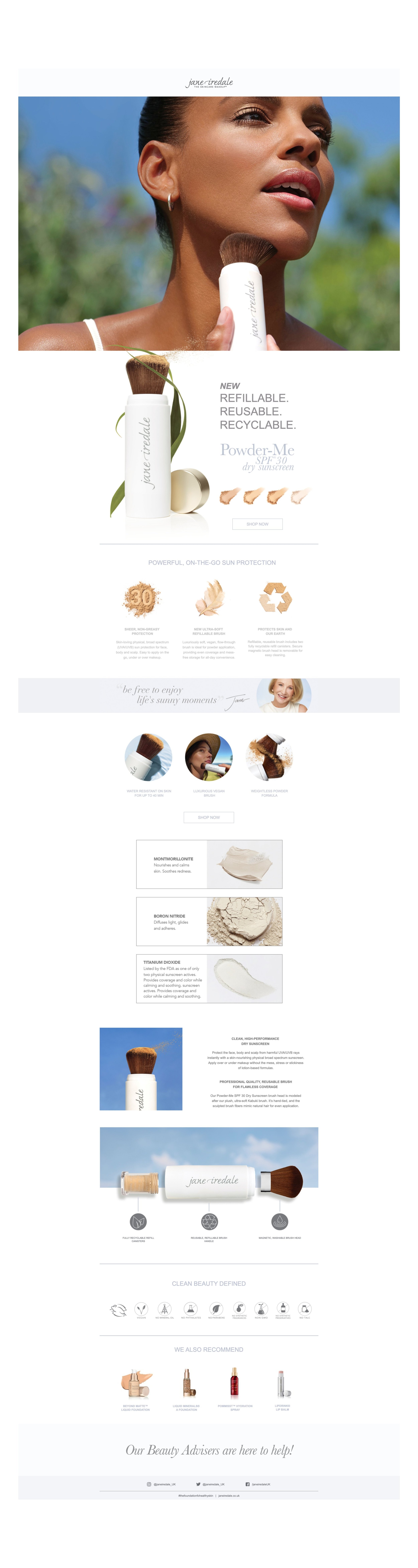Jane Iredale refillable spf foundation brush landing page.