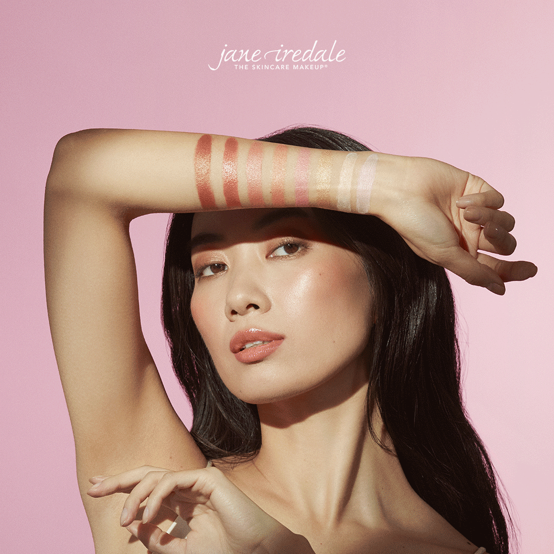Jane Iredale glowtime highlighter and blush sticks skin tone match.