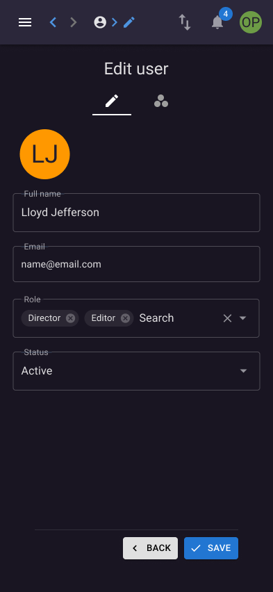 Edit user mobile