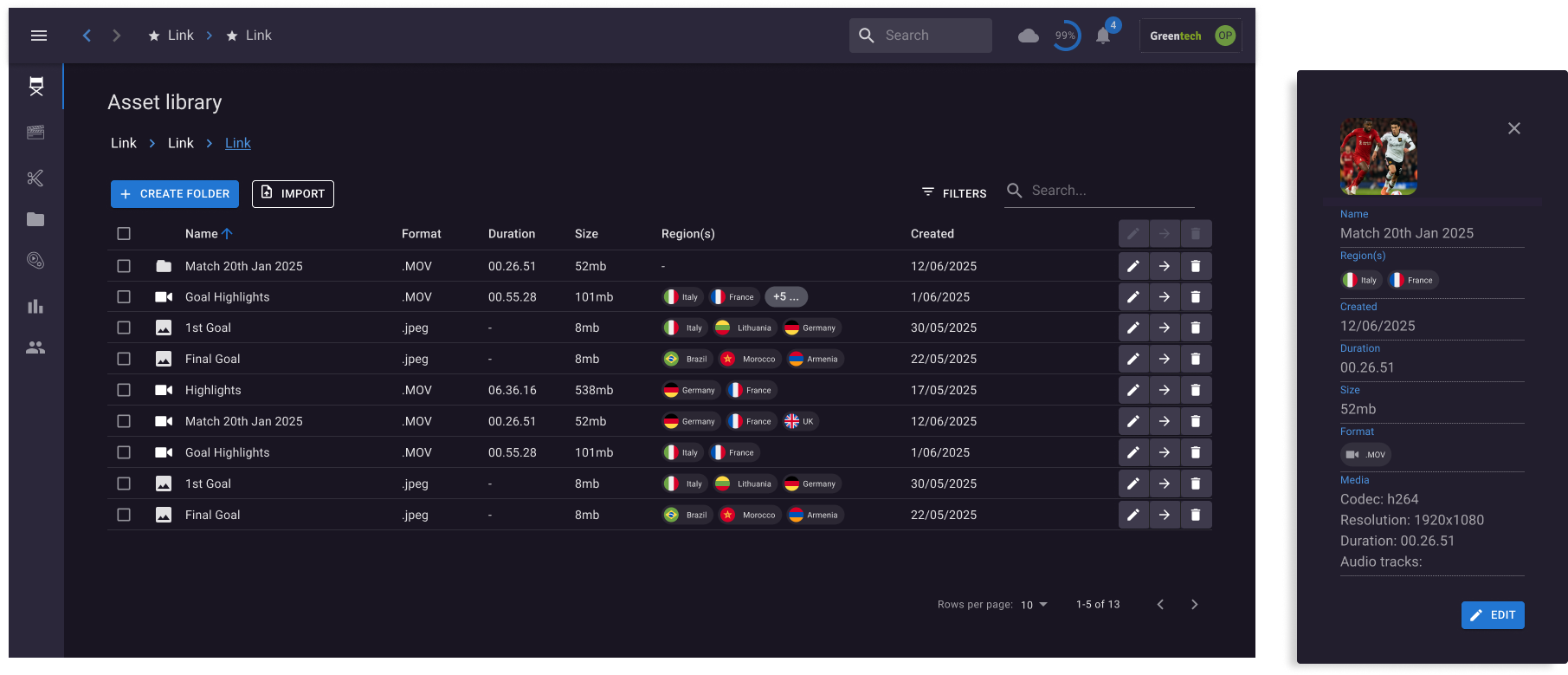 Asset library list view