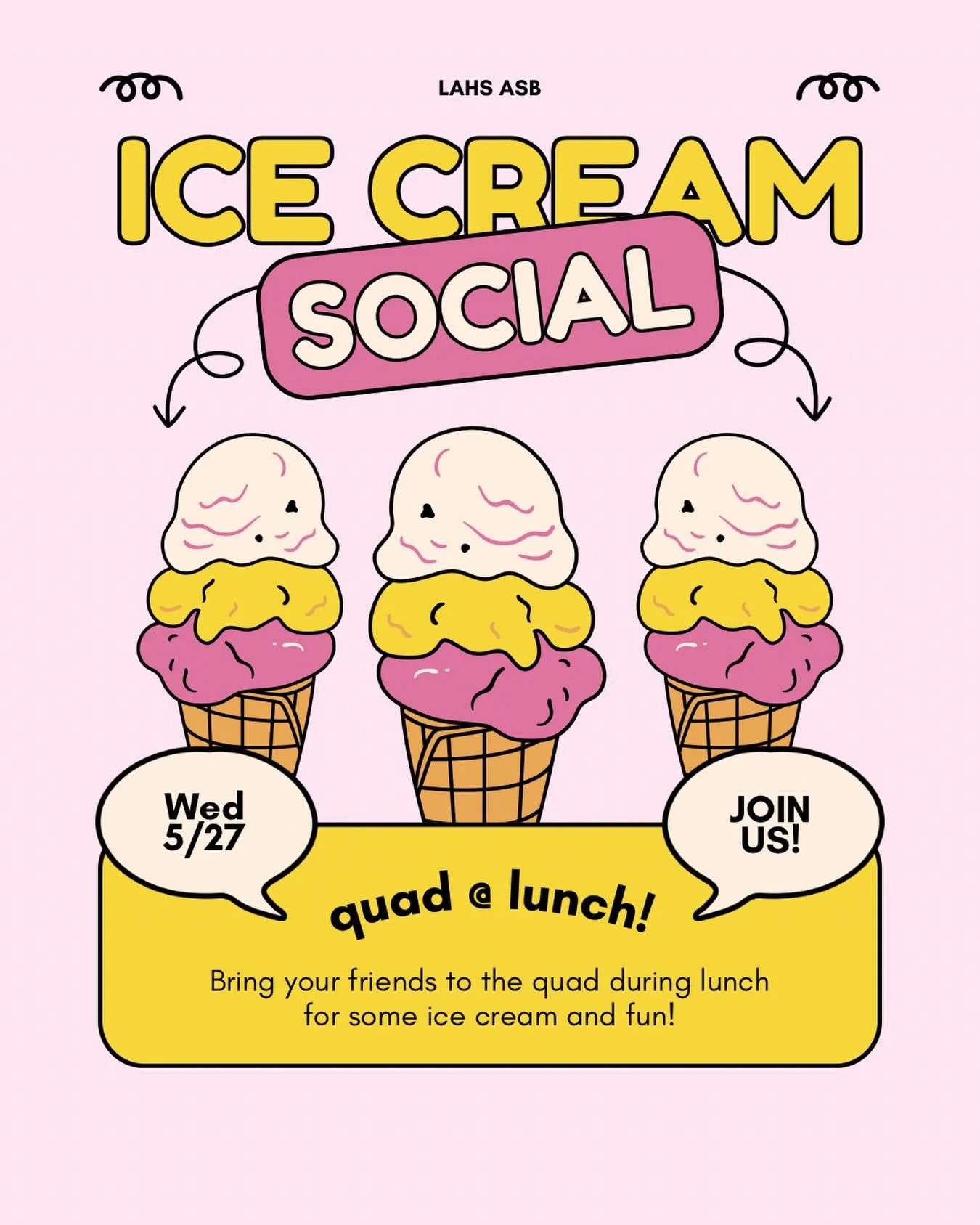 Join us in the quad for an ice cream social next Wednesday!!🍦🍨