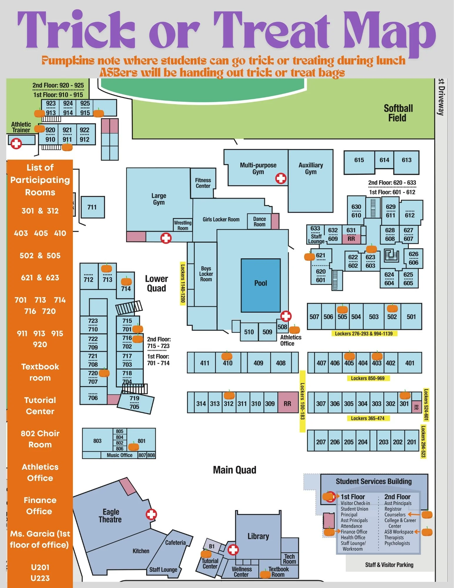 Get ready for spooky season with a little trick or treating around campus on Wednesday 10/28

The rooms around campus noted are ready for trick or treaters. ASB will be handing out bags to collect your treats.

check out the full map: 
canva.link/sy2