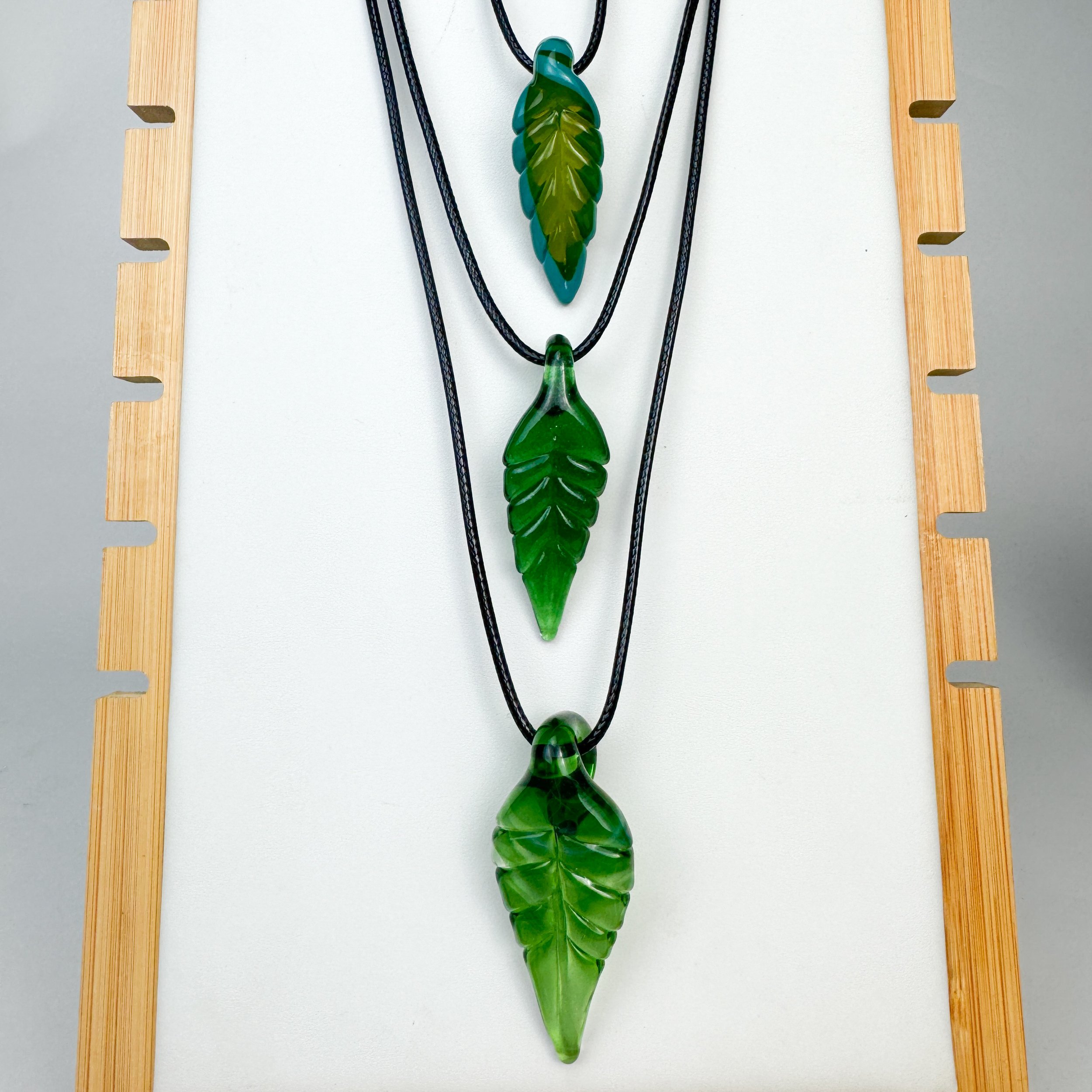 Green Leaf Glass Pendants by Charlie Hahn
