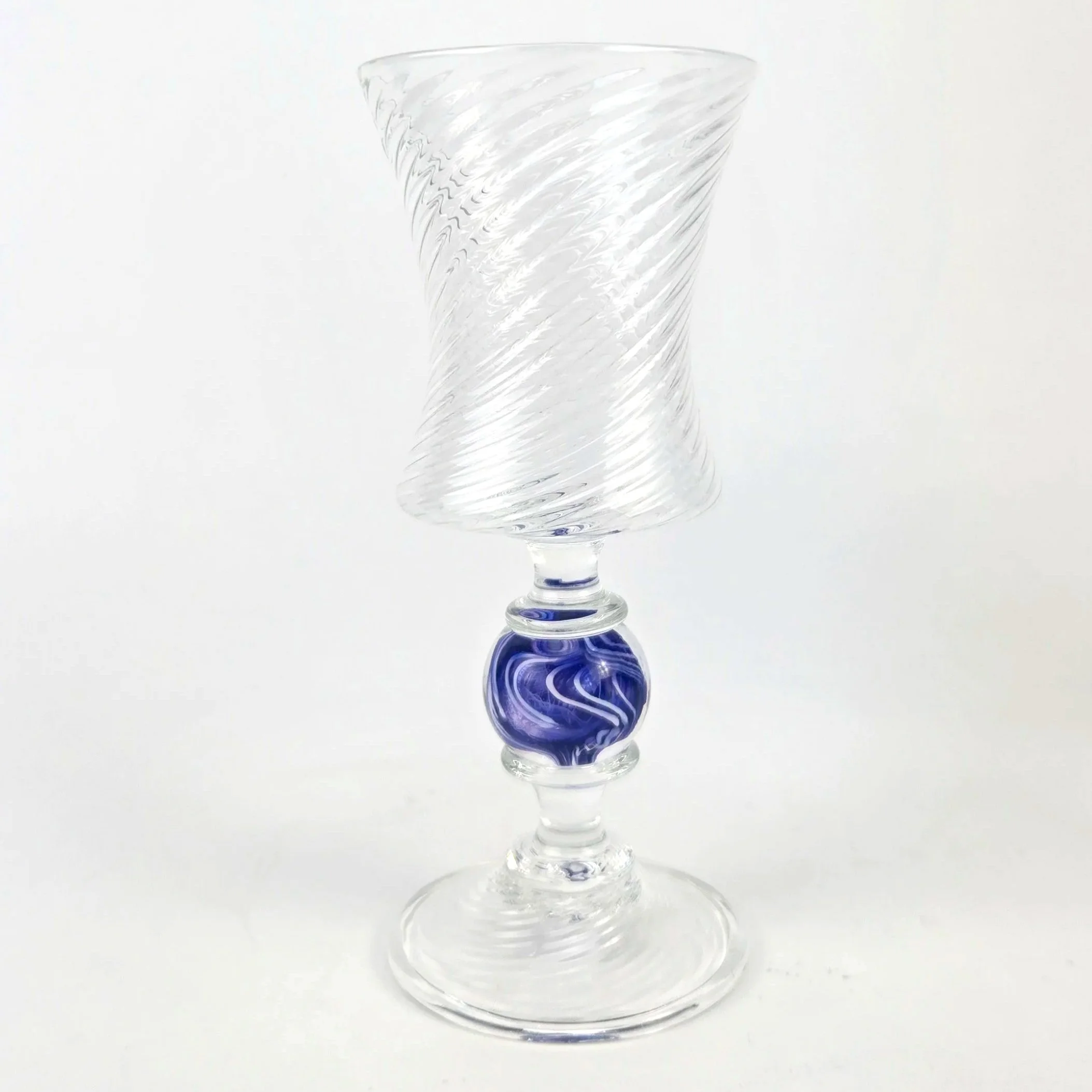 Swirled Goblet with Cobalt Ball Stem