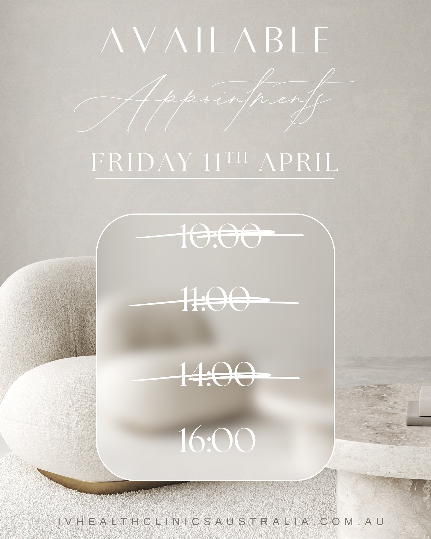 Friday 11th April 4pm available. 
Book online to secure your spot. Booking link 🔗 in bio