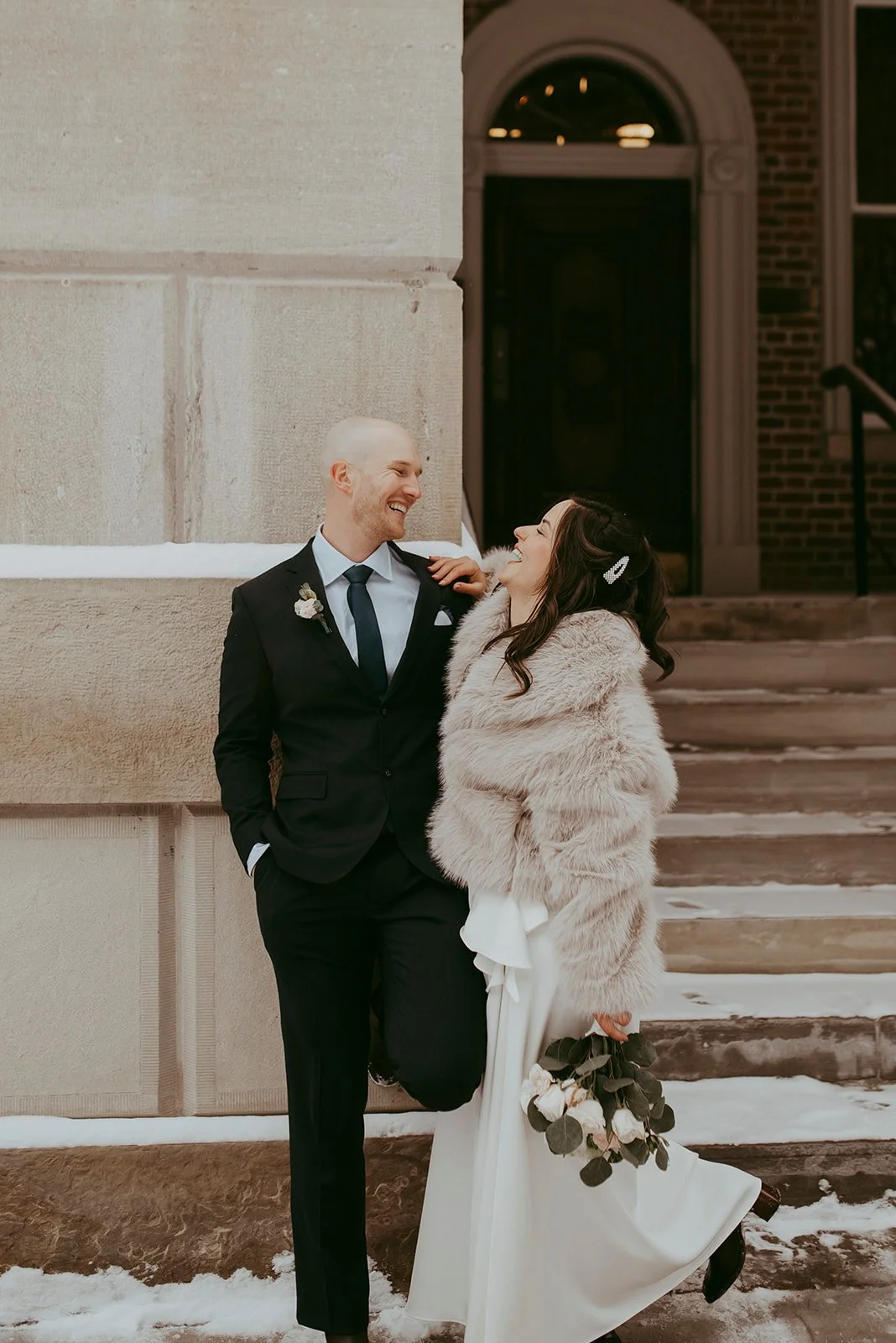 Winter wedding couple at Osgoode Hall.