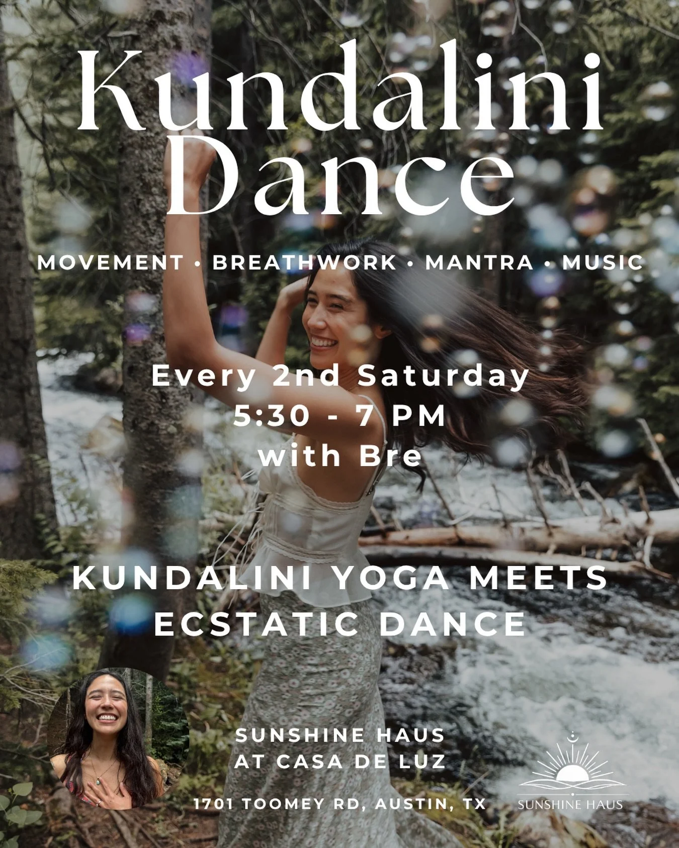 Join us for Kundalini Dance Every 2nd Saturday of the Month☀️

A playful fusion of Kundalini Yoga &amp; Ecstatic Dance.

An invitation to awaken your energy &amp; explore your most natural, nourishing expression.

This event blends kundalini-inspired