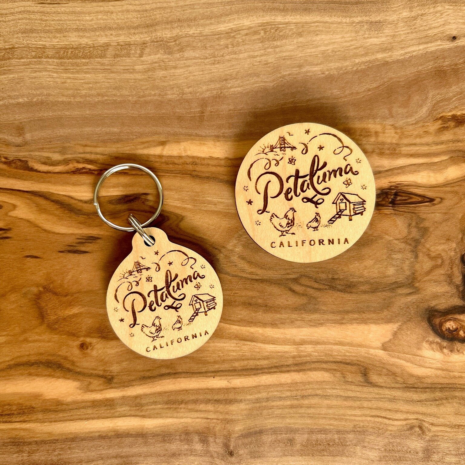 We continue to carry the super popular key chains and magnets made for us in Santa Cruz, CA. They are the perfect little something to remind folks of our eggcellent town.

#petalumaca #petalumacaliforina #petalumalocal #petalumadowntown #petaluma #pe