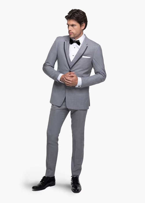 7/26 Light Gray Notch Lapel Tuxedo
Features:
Matching Vest Available, Charcoal Satin Trim Accents, Hidden Flex-fit Waistband, Available in Modern and Slim, Available in Boys Sizes, Super 130's Merino Wool