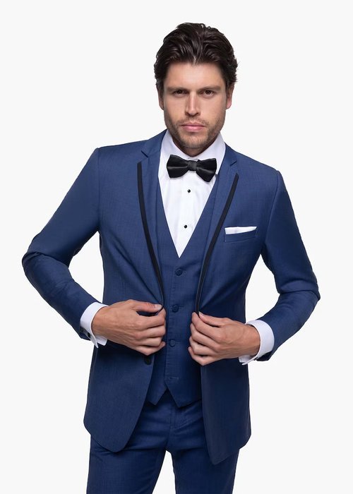7/26 Mystic Blue Edge Notch Lapel Tuxedo
Features:
Available in Modern and Slim, Super 130's Merino Wool, Matching Vest Available, Satin Trim Accents, Hidden Flex-fit Waistband