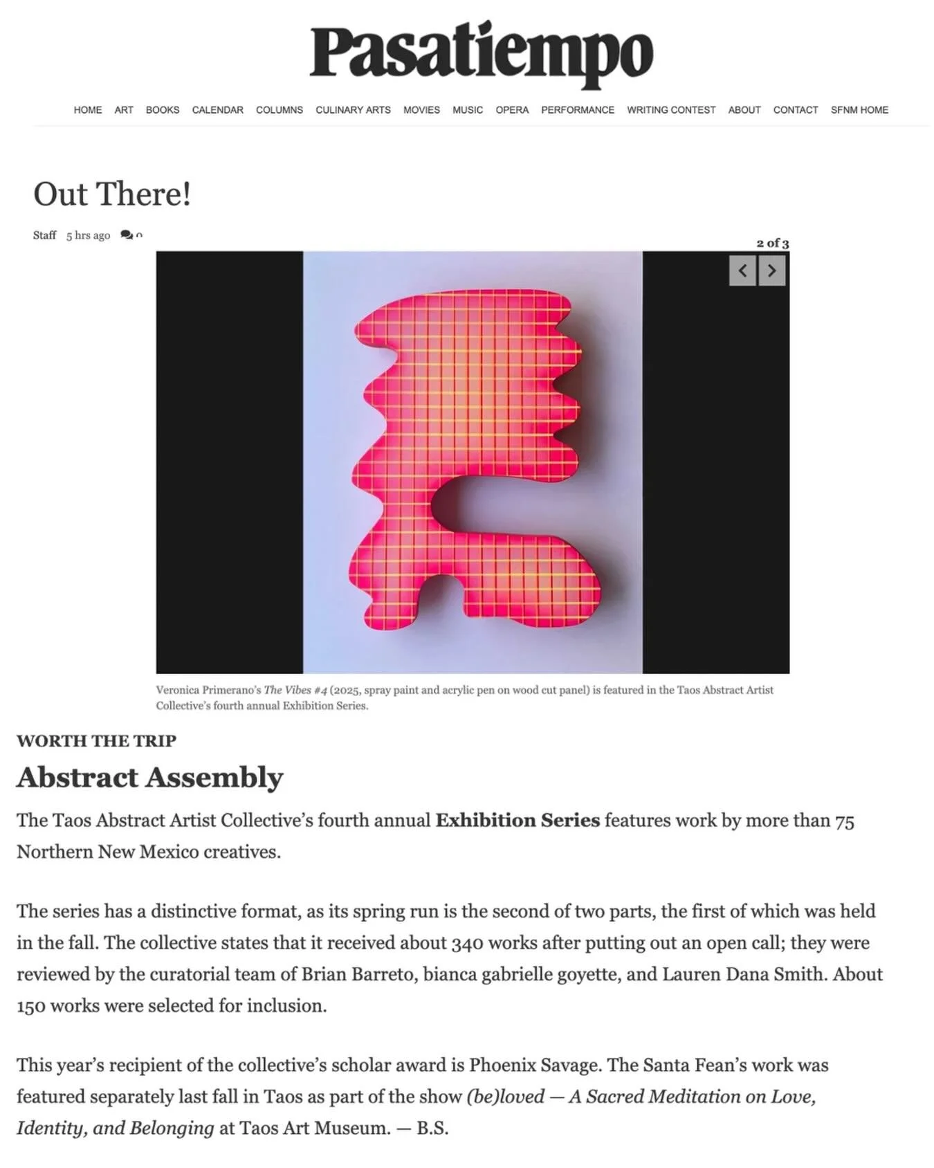 👀💕 THANK YOU @thepasatiempo for today&rsquo;s awesome shout out about SPEX26! Extra congrats to @veronica_primerano for capturing the lead image! ⚡️ come see the show with more than 70 works by abstract artists across Northern New Mexico tonight at