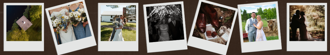 Series of Polaroid-style photos featuring a wedding, with scenes of the bride and groom, wedding accessories, and outdoor portraits taken at Ohio wedding venue The Oaks at Kiser Lake