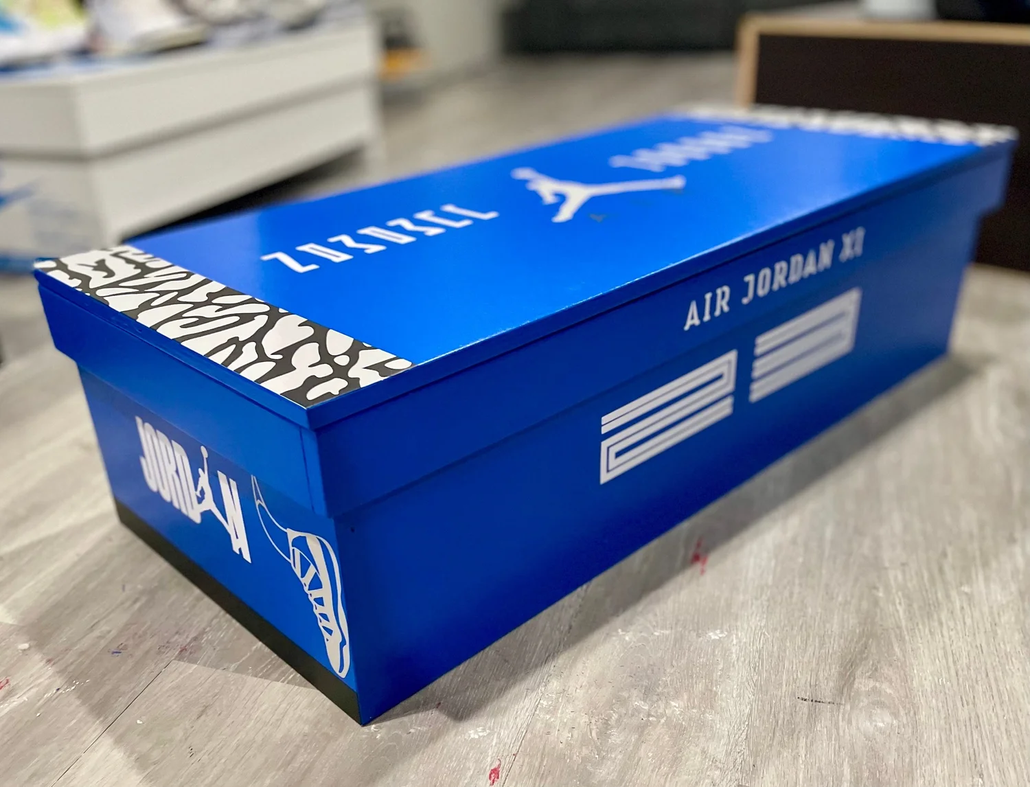 Jordan Black and Blue Shoe Box Nike Air Jordan 1 Low Retro “Black University... | Depop main image 3