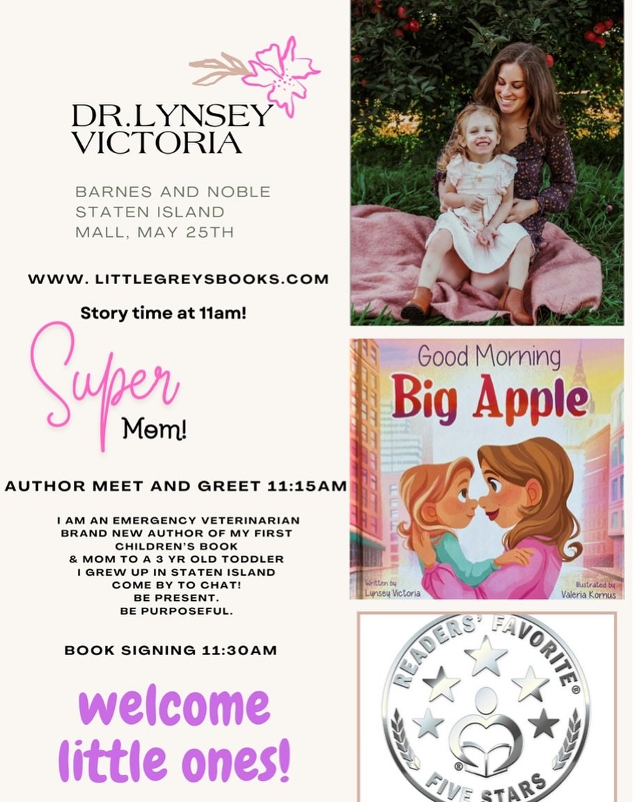 Mark your calendars! 🗓️ Check out this awesome event by a local mom, emergency vet, and new author @littlegreysbooks! Join them for a perfect and free Memorial Day weekend activity at Barnes &amp; Noble at the SI Mall! Bring the family and dive into