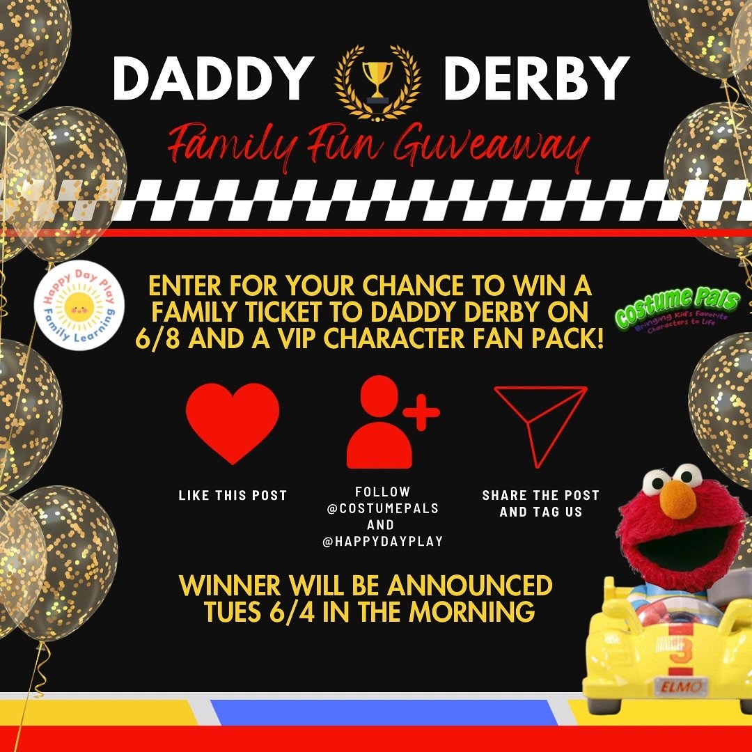 SURPRISE! 🥳 Not only will we be having our favorite red and furry friend joining us for a special character visit at Daddy Derby on 6/8, we&rsquo;re also hosting a special giveaway with @costumepals for a chance to win one free family ticket to Dadd