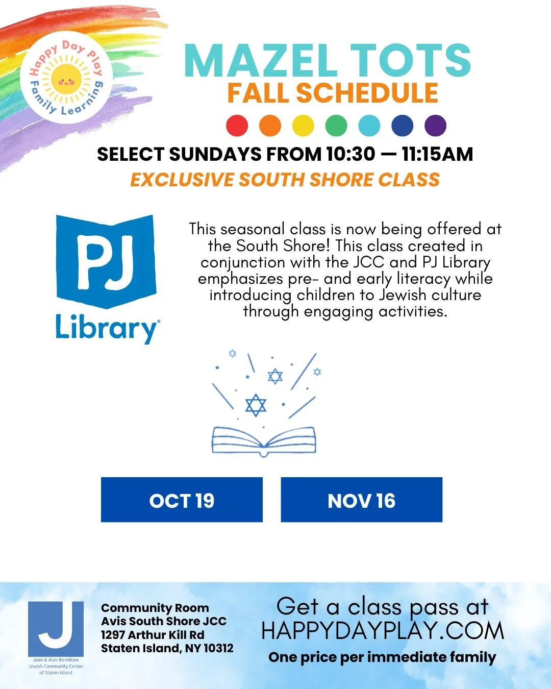 Mazel Tots Early Literacy Class: Ages 0 to 5 Years, Big Helper Older Siblings Welcome - SOUTH SHORE