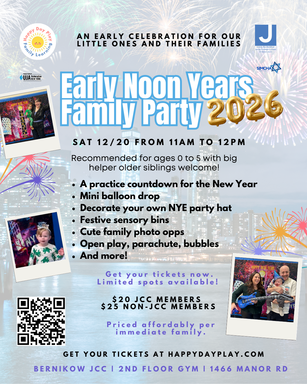 EARLY NOON YEARS FAMILY PARTY 2026: Ages 0 to 5, Older Big Helper Siblings Welcome — TICKET REQUIRED