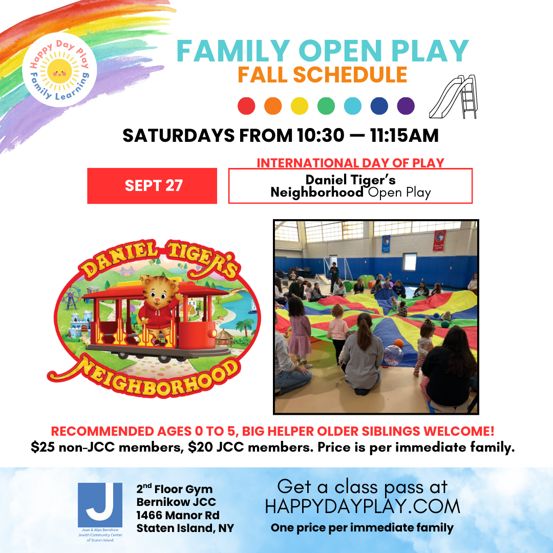 Family Open Play Class: DANIEL TIGER’S NEIGHBORHOOD OPEN PLAY, Ages 0 to 5, Older Big Helper Siblings Welcome
