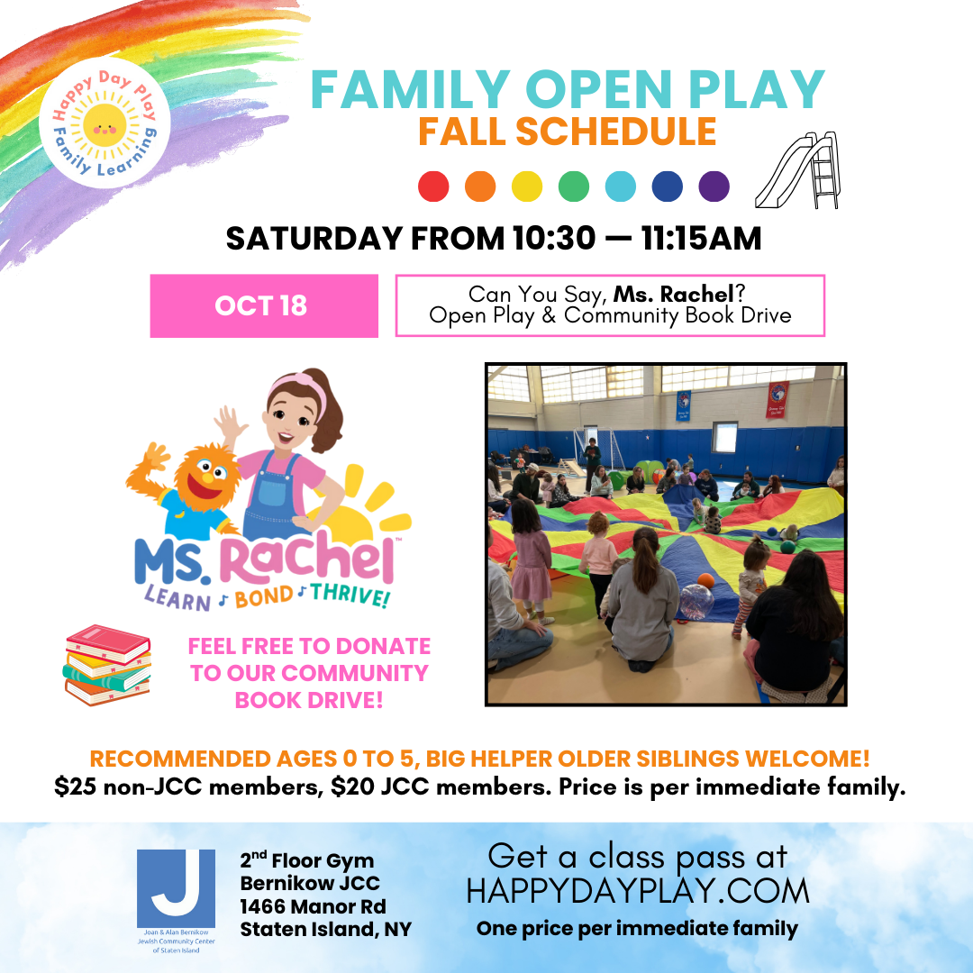Family Open Play Class: MS RACHEL OPEN PLAY AND BOOK DRIVE, Ages 0 to 5, Older Big Helper Siblings Welcome