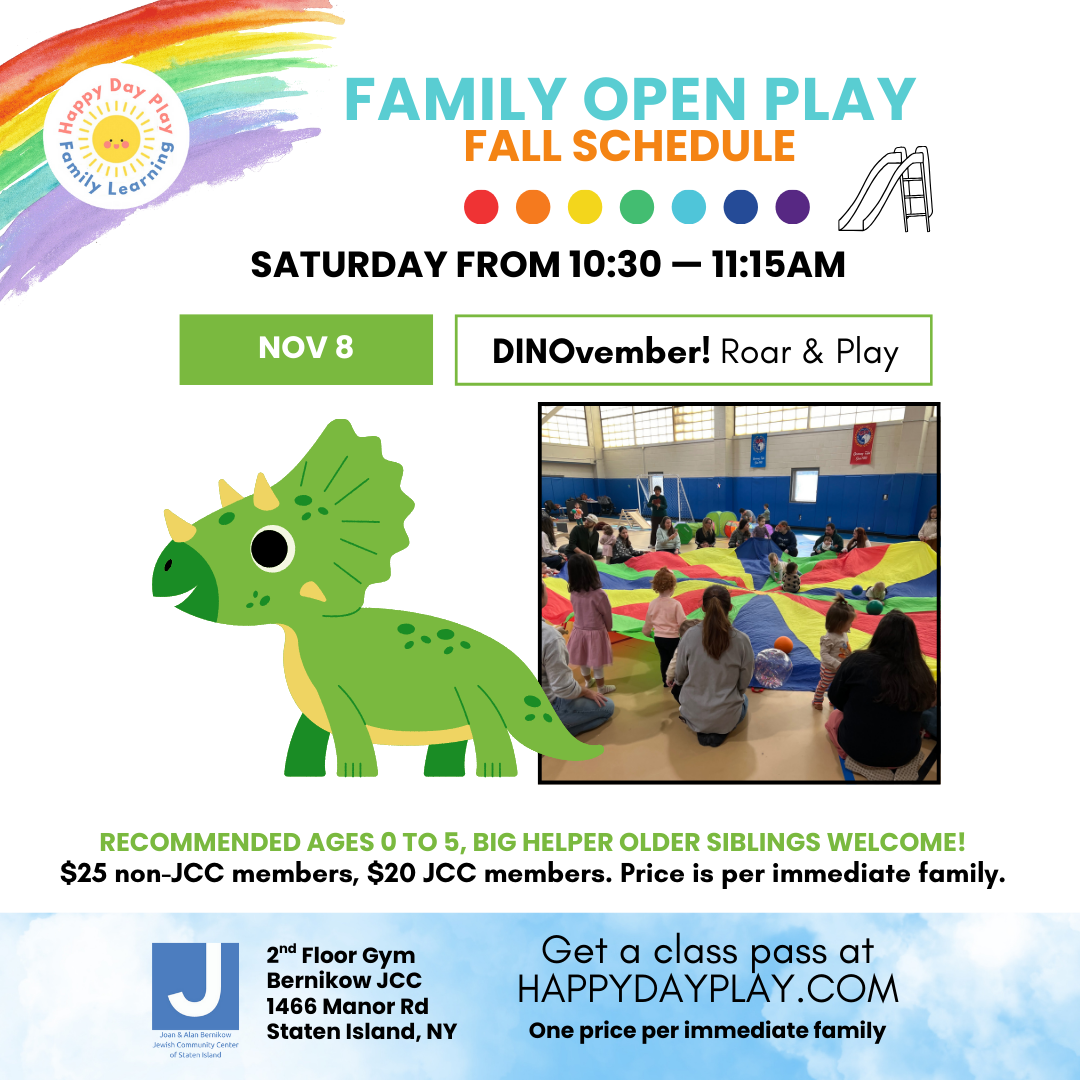 Family Open Play Class: DINOVEMBER ROAR & PLAY, Ages 0 to 5, Older Big Helper Siblings Welcome