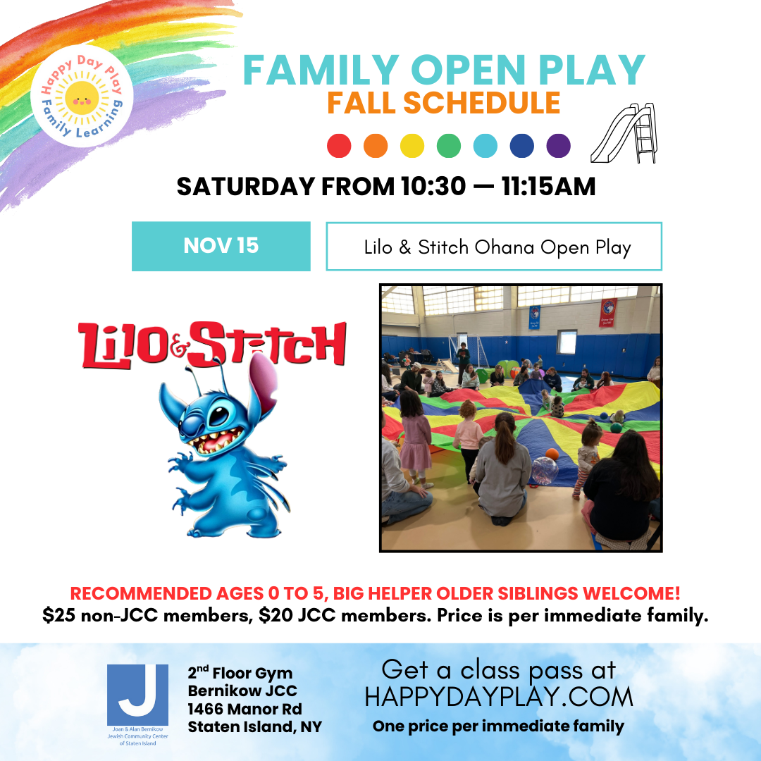 Family Open Play Class: LILO & STITCH OHANA TIME, Ages 0 to 5, Older Big Helper Siblings Welcome