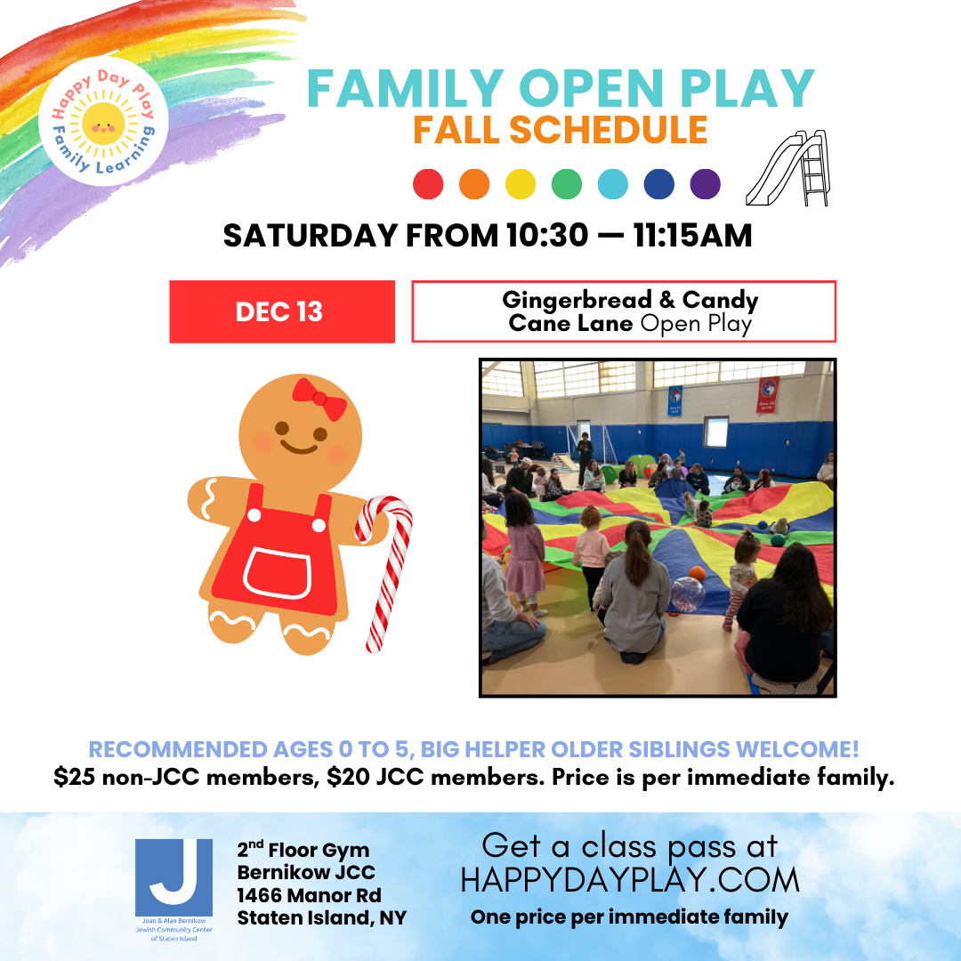 Family Open Play Class: GINGERBREAD & CANDY CANE LANE OPEN PLAY, Ages 0 to 5, Older Big Helper Siblings Welcome
