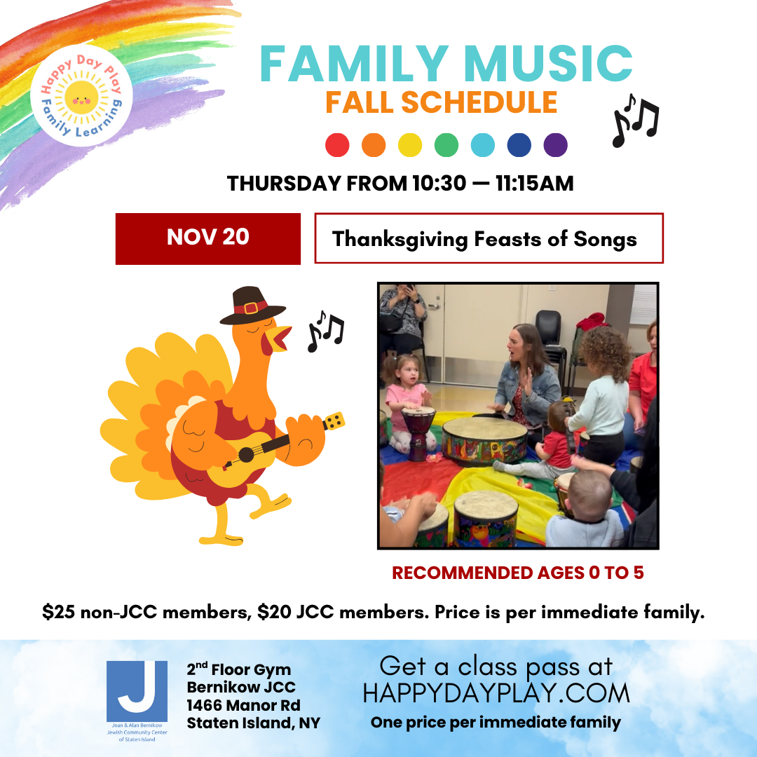Family Music Class: THANKSGIVING FEAST OF SONGS, Ages 0 to 5 Years
