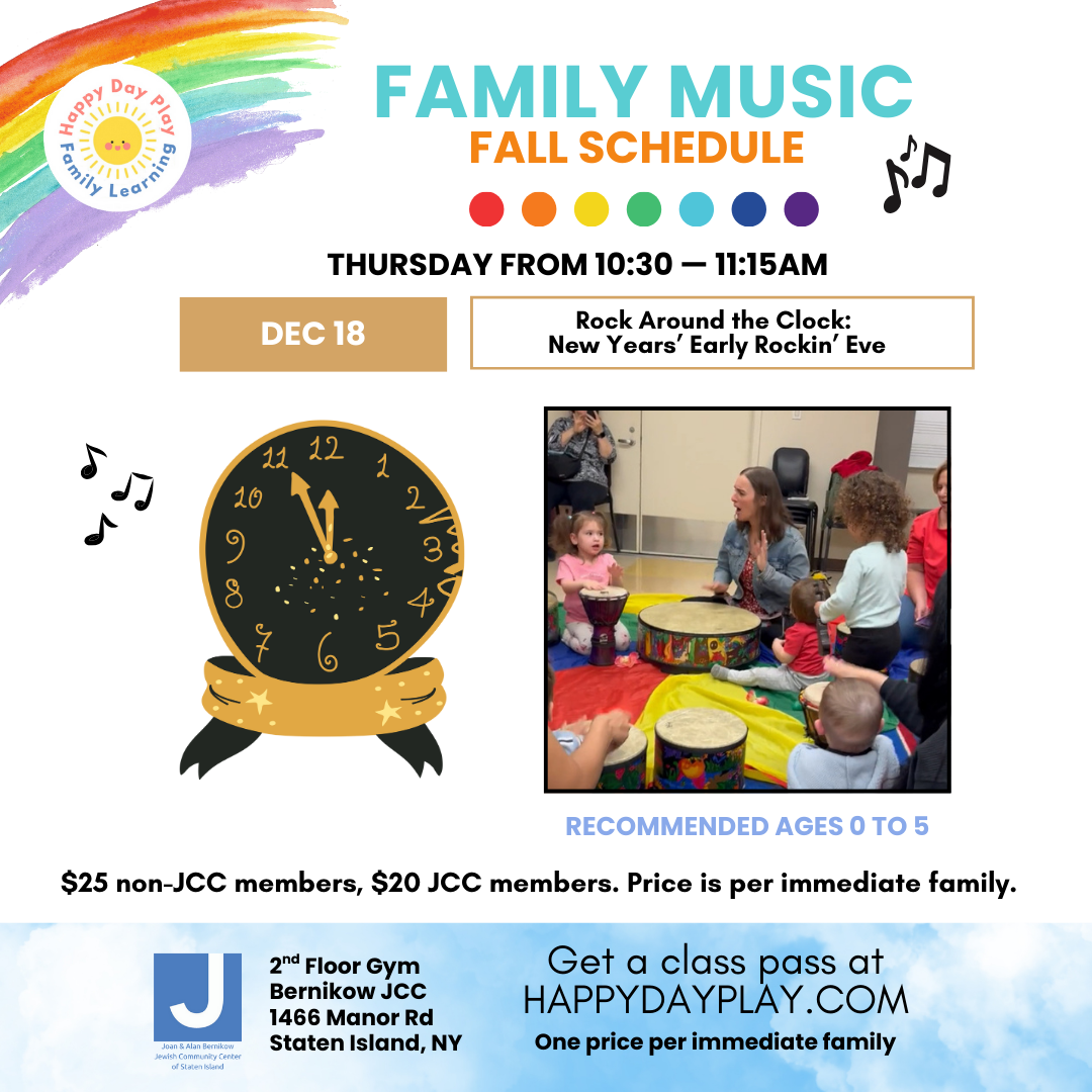 Family Music Class: ROCK AROUND THE CLOCK: NEW YEARS’ EARLY ROCKIN’ EVE, Ages 0 to 5 Years