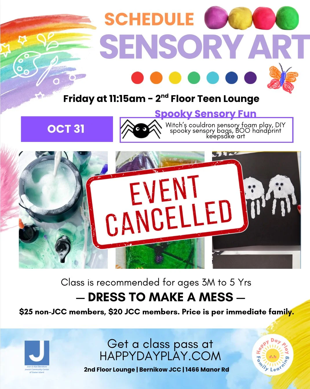 CANCELLED: Sensory Art Class: SPOOKY SENSORY FUN, Ages 3 Months to 5 Years