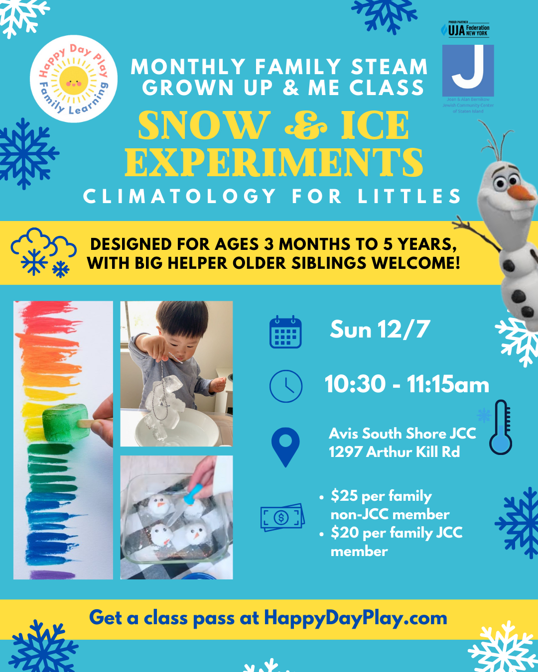 Monthly Family STEAM Class: SNOW &amp; ICE EXPERIMENTS: CLIMATOLOGY FOR LITTLES, Ages 0 to 5, Older Big Helper Siblings Welcome - SOUTH SHORE