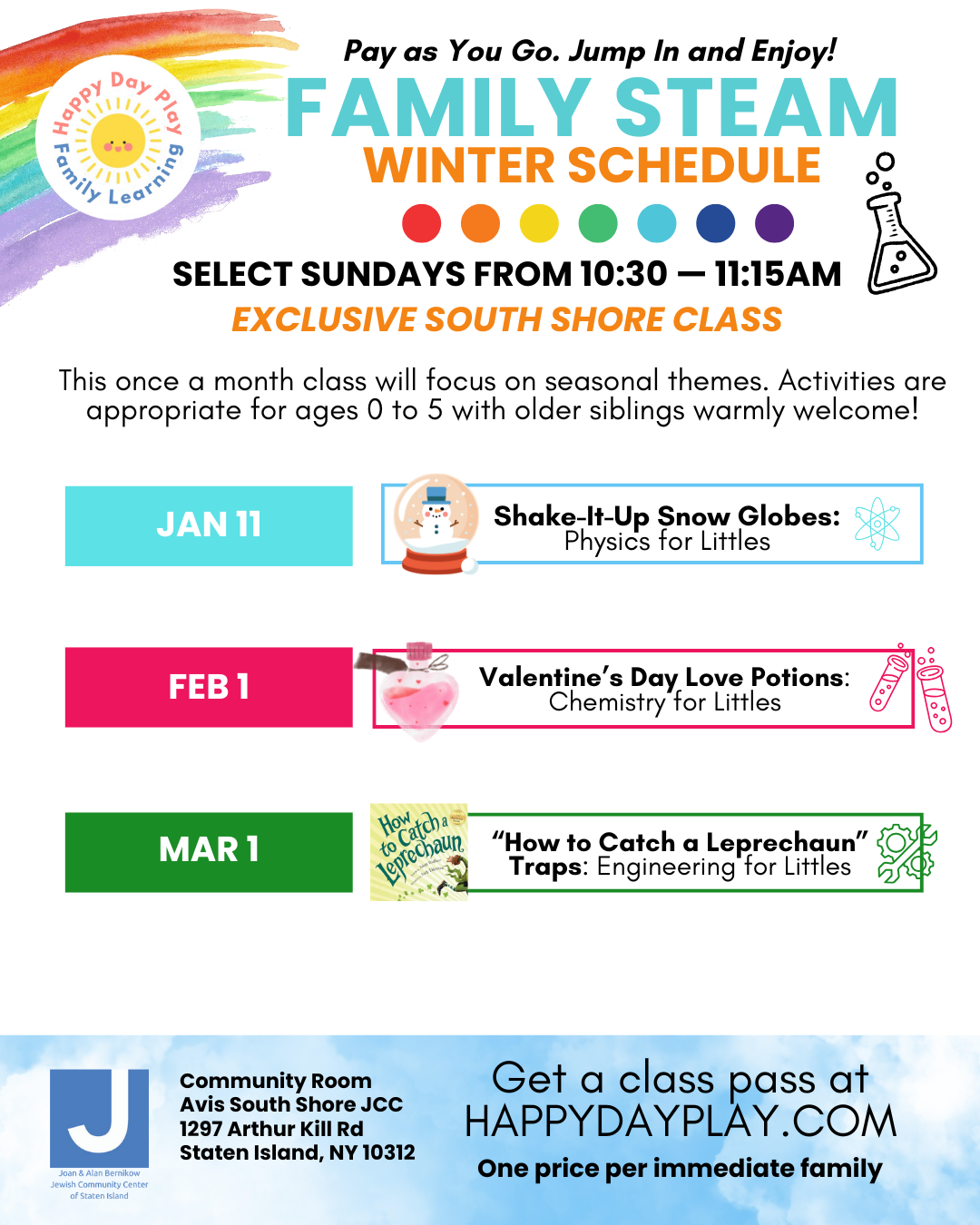 Monthly Family STEAM Class: SHAKE IT UP SNOW GLOBES PHYSICS FOR LITTLES, Ages 0 to 5, Older Big Helper Siblings Welcome - SOUTH SHORE