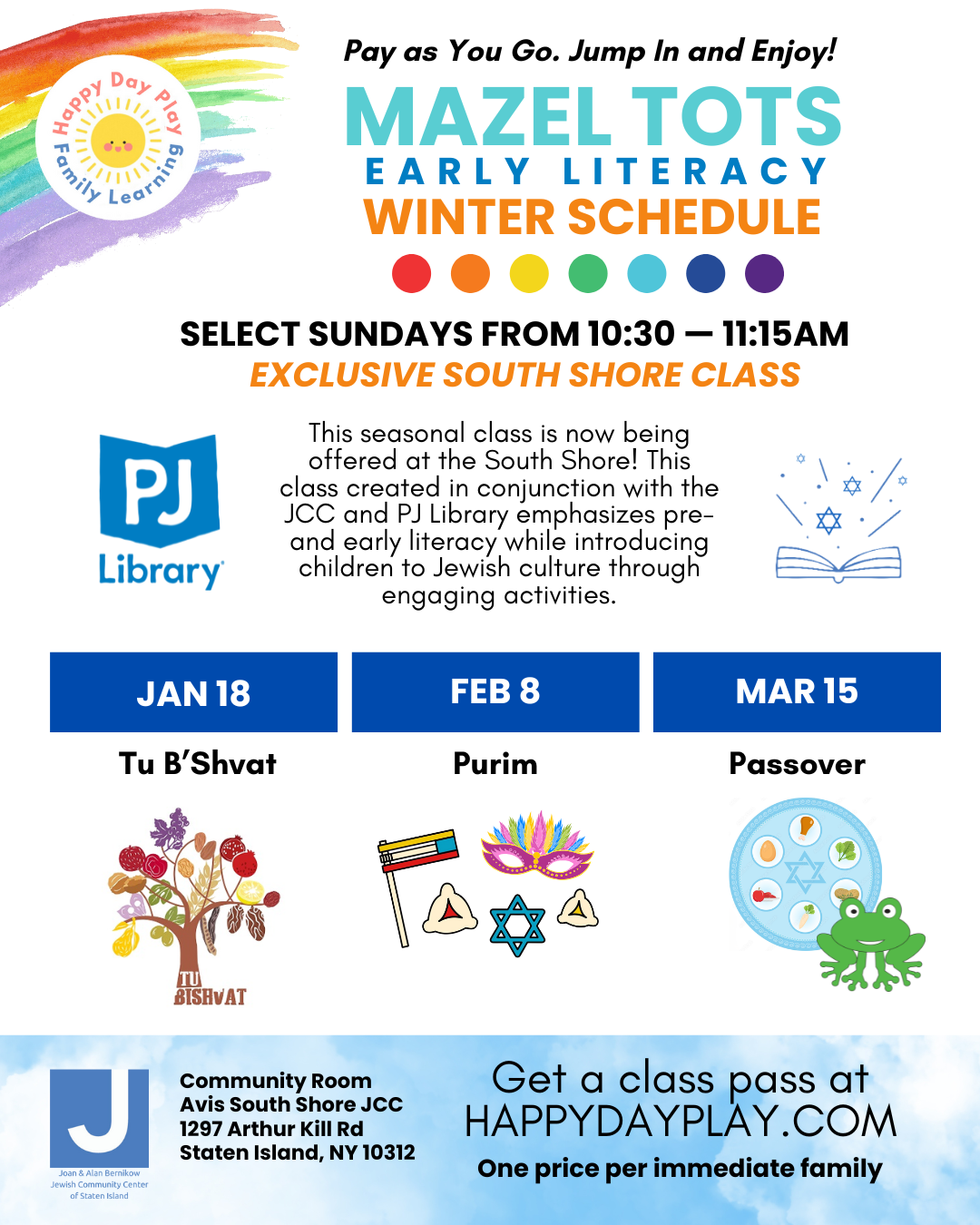 Mazel Tots Early Literacy Class: PURIM, Ages 0 to 5 Years, Big Helper Older Siblings Welcome - SOUTH SHORE