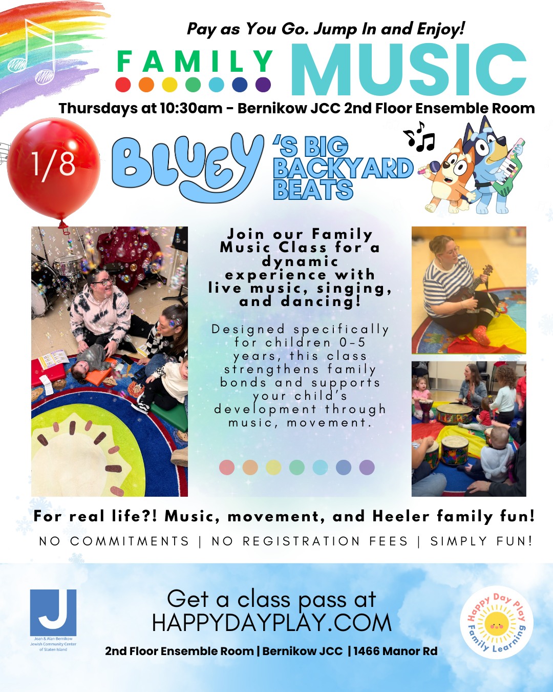 Family Music Class: BLUEY’S BIG BACKYARD BEATS, Ages 0 to 5 Years