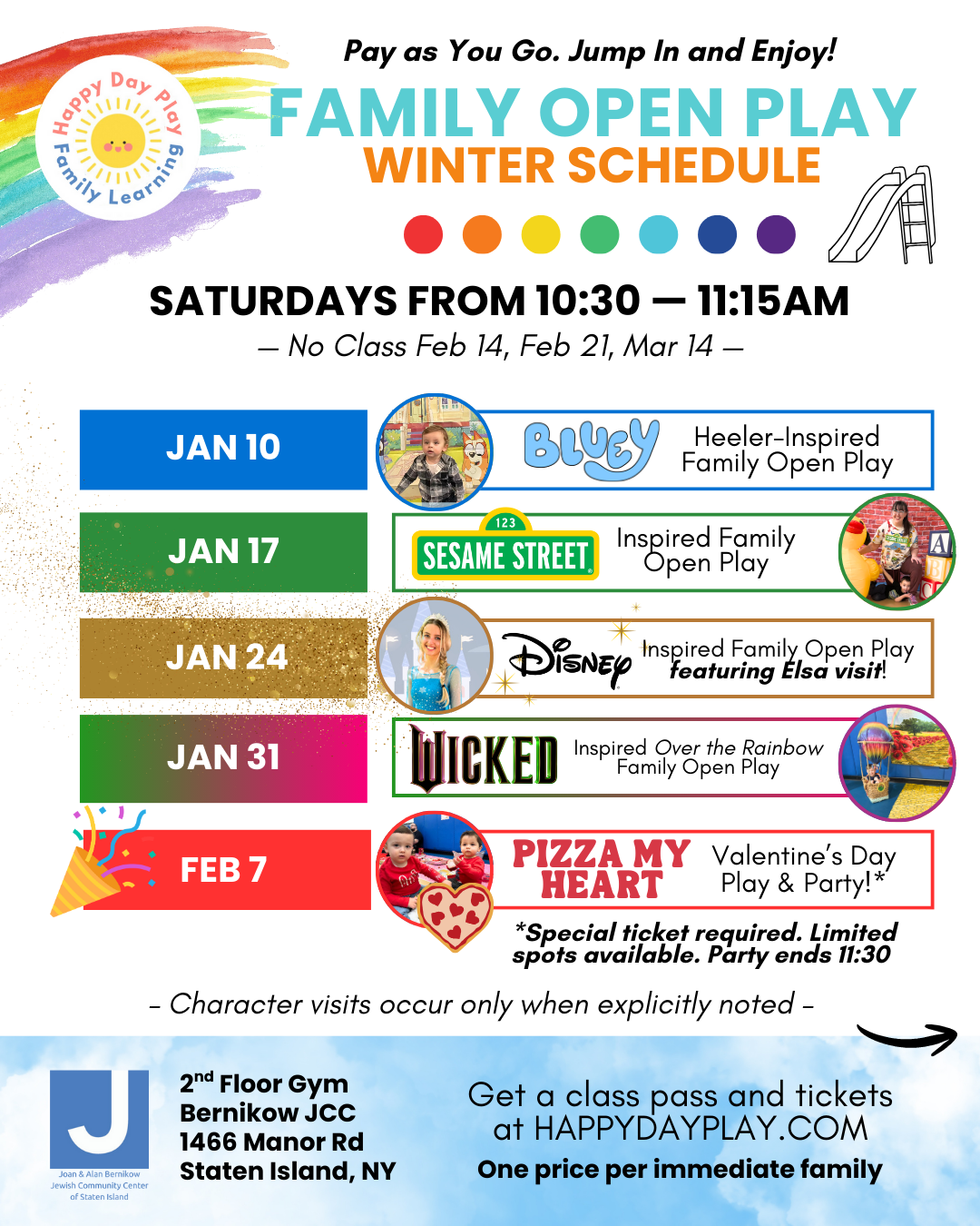 Family Open Play Class: WICKED INSPIRED OVER THE RAINBOW FAMILY OPEN PLAY, Ages 0 to 5, Older Big Helper Siblings Welcome