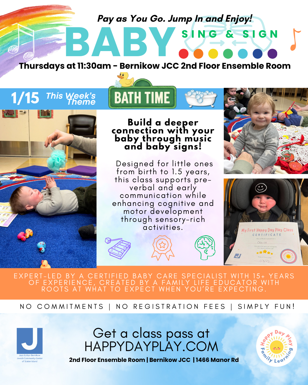 Baby Sing &amp; Sign Class: BATH TIME, Ages Birth to 1.5 Years