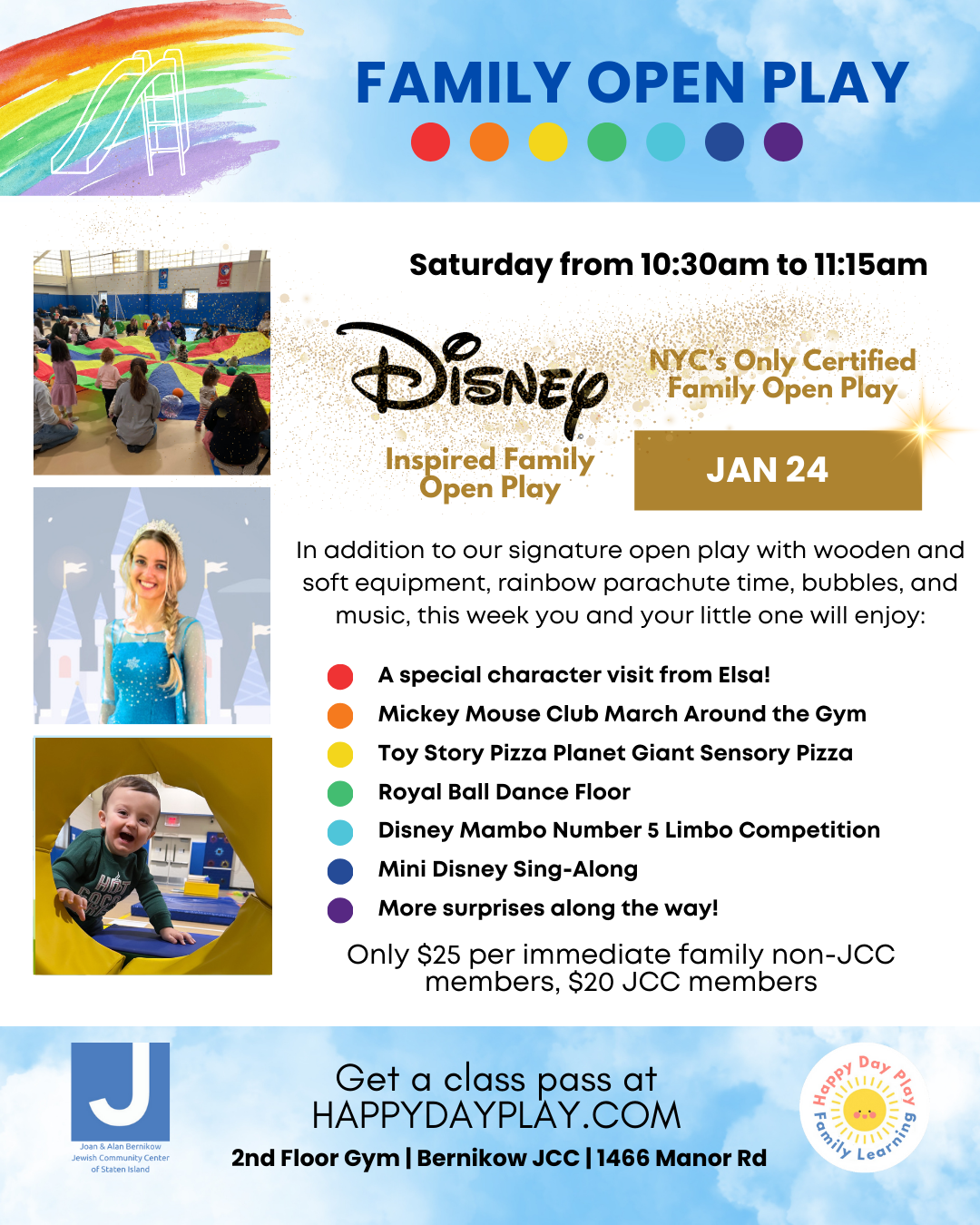 Family Open Play Class: DISNEY INSPIRED OPEN PLAY FEATURING ELSA VISIT, Ages 0 to 5, Older Big Helper Siblings Welcome