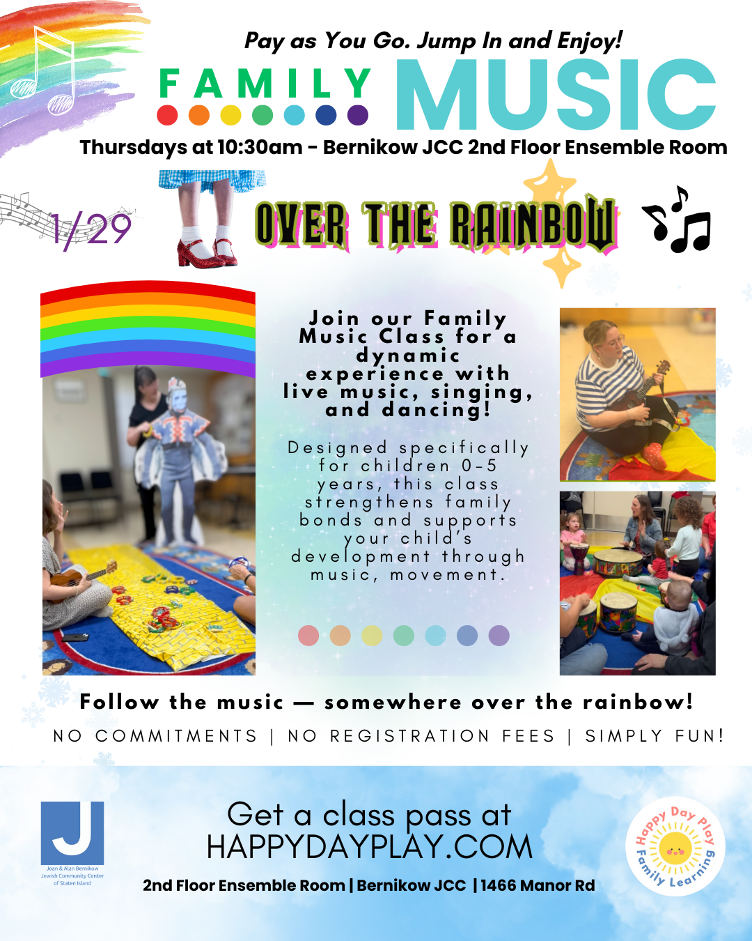 Family Music Class: OVER THE RAINBOW, Ages 0 to 5 Years