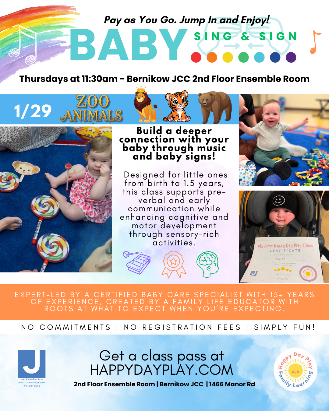 Baby Sing &amp; Sign Class: ZOO ANIMALS (Lions, Tigers, and Bears! Oh My!), Ages Birth to 1.5 Years