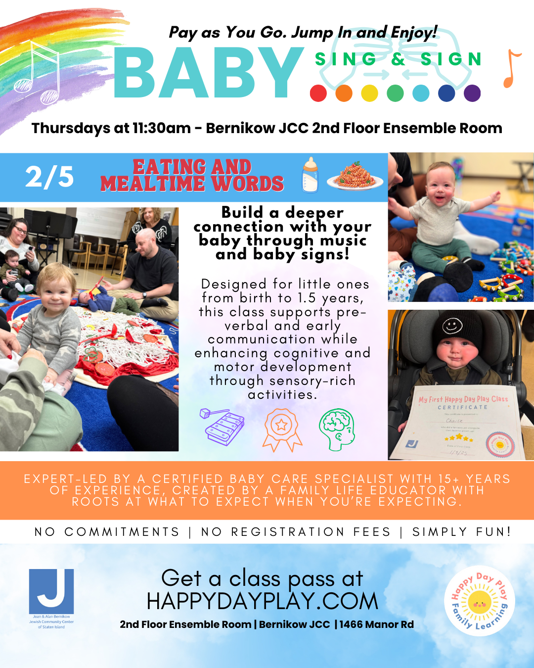 Baby Sing &amp; Sign Class: EATING AND MEALTIME WORDS, Ages Birth to 1.5 Years