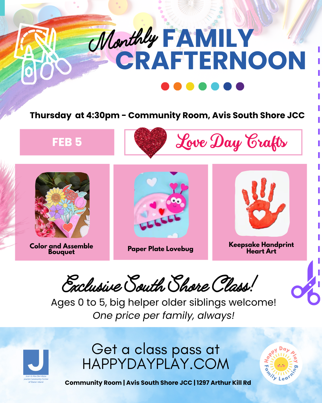 Monthly Family Crafternoon Class: LOVE DAY CRAFTS, Ages 0 to 5, Older Big Helper Siblings Welcome - SOUTH SHORE