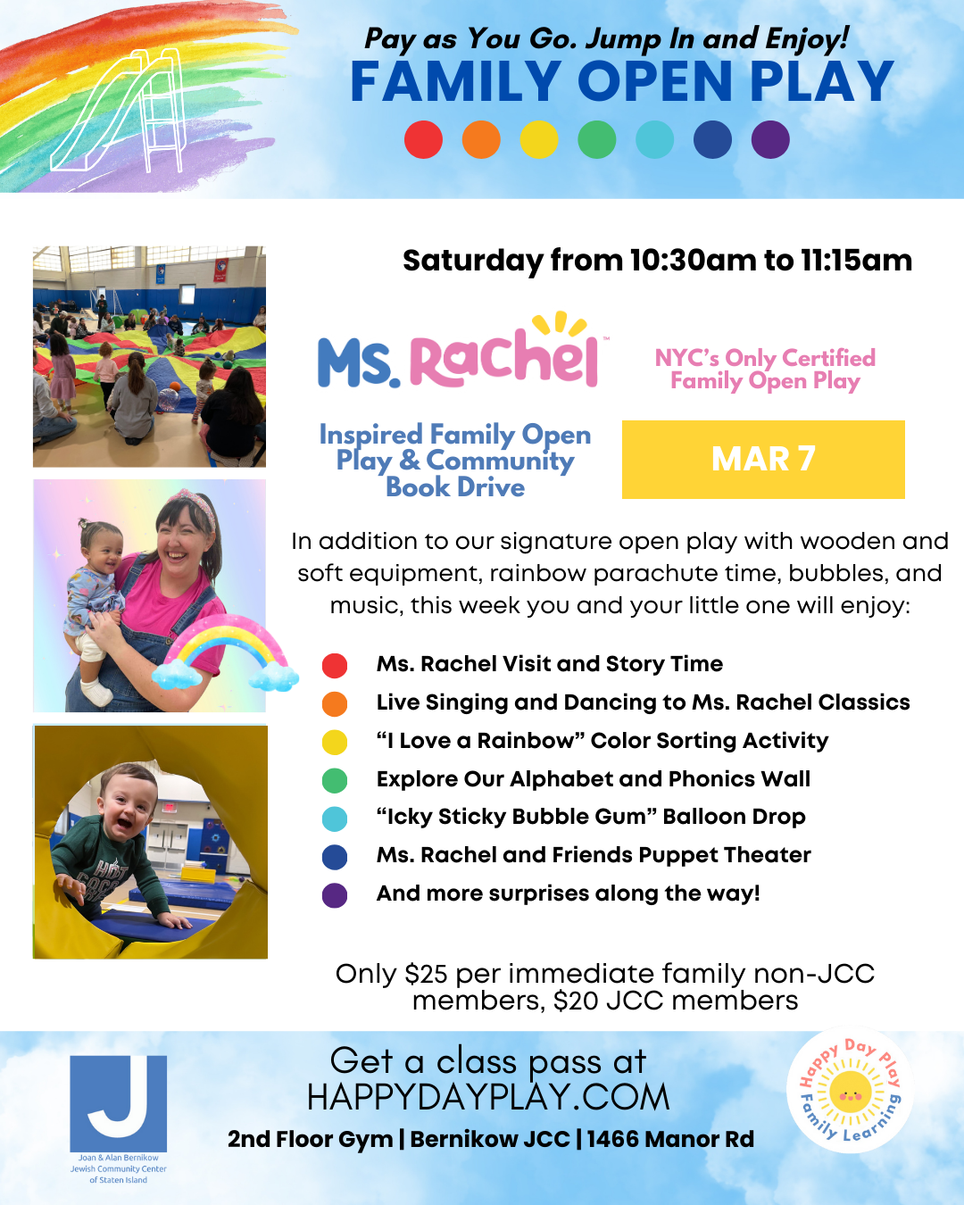 Family Open Play Class: MS. RACHEL INSPIRED FAMILY OPEN PLAY AND BOOK DRIVE WITH CHARACTER VISIT, Ages 0 to 5, Older Big Helper Siblings Welcome
