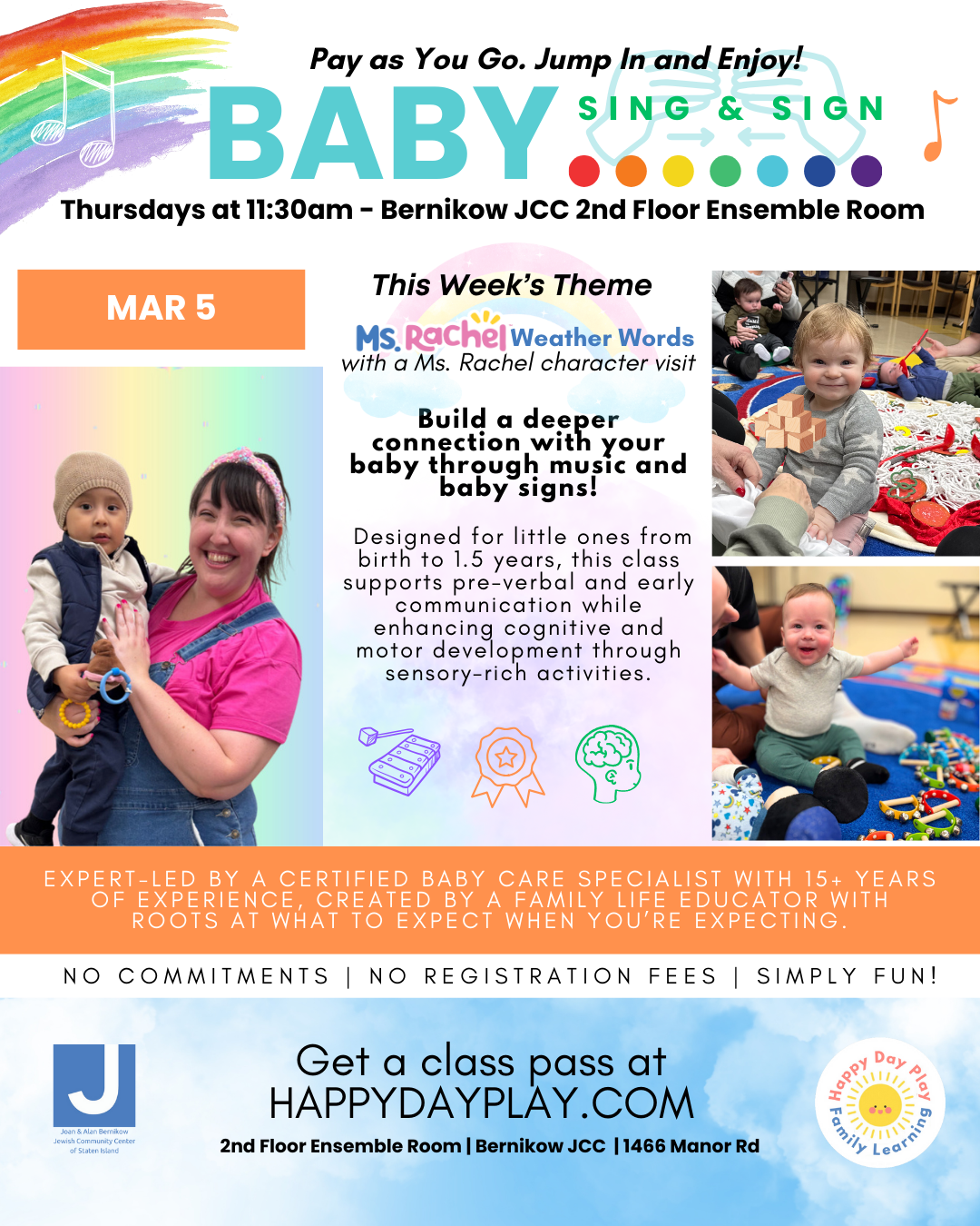 Baby Sing &amp; Sign Class: MS. RACHEL WEATHER WORDS WITH MS. RACHEL VISIT, Ages Birth to 1.5 Years