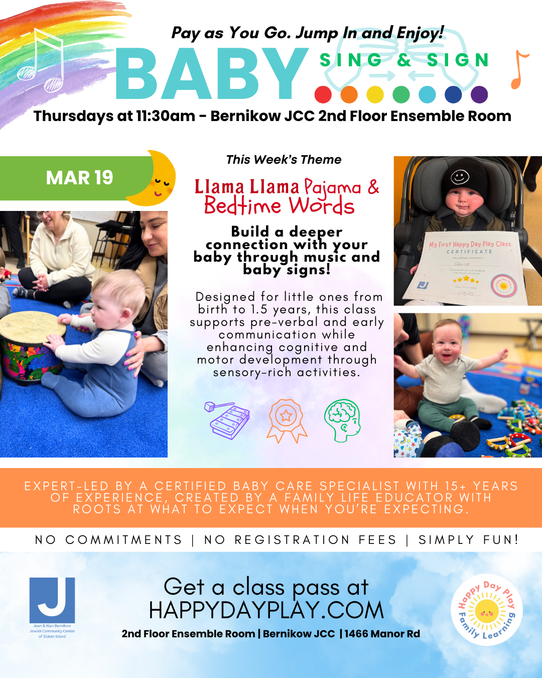 Baby Sing &amp; Sign Class: BEDTIME WORDS, Ages Birth to 1.5 Years