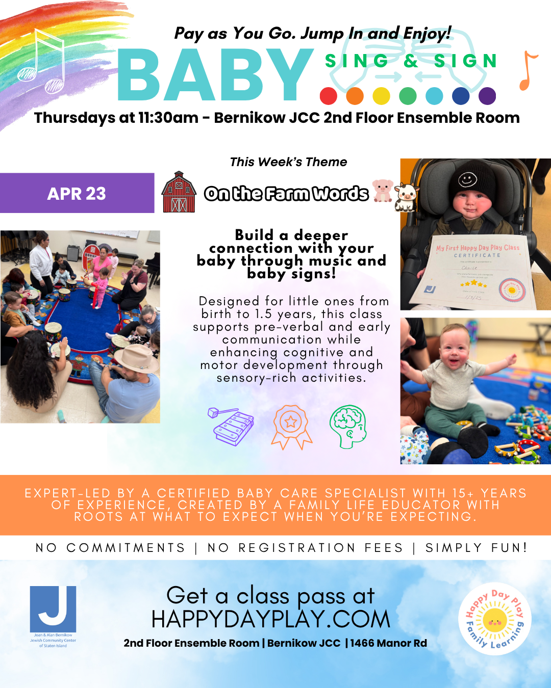 Baby Sing &amp; Sign Class: ON THE FARM WORDS, Ages Birth to 1.5 Years 